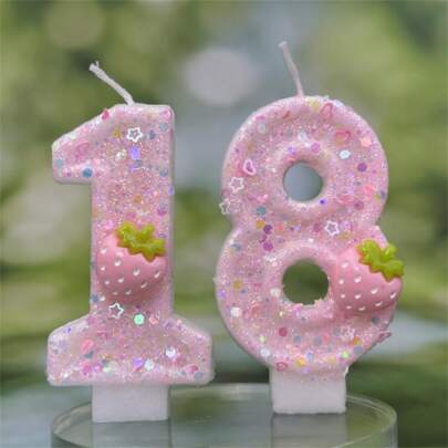草莓水果主题数字生日蛋糕蜡烛，创意 0-9 数字蜡烛，适合派对、生日、婚礼、浪漫求婚，适合儿童和成人，蛋糕装饰