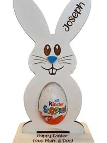 1pc New Easter Gift Rabbit Chocolate Egg Holder, Wooden Tabletop Decor Craft For Party (Eggs Not Included)