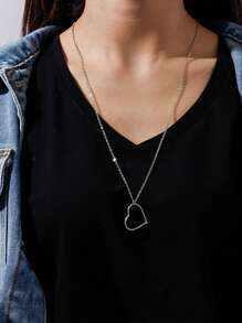 1 件女士简约镂空心形吊坠项链，长款毛衣链 - 金色 - 查看 5