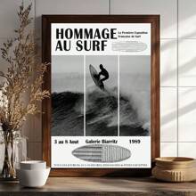 1 PIEZA Cartel de lienzo de exhibición de surf en blanco y negro vintage "Surca las olas", decoración de arte moderno de estilo retro, decoración de casa de playa - Póster costero, para baño, sala de estar, dormitorio, cocina, sin marco