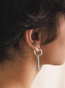 1 pieza, pendientes minimalistas de barras paralelas, aro pequeño y caída corta, para hombres y mujeres, niños y niñas, de acero inoxidable 316L, Charm, bisagra abrazadera, cartílago espiral, hipoalergénicos, moda, personalizado, punk, línea geométrica, barra colgante, regalos