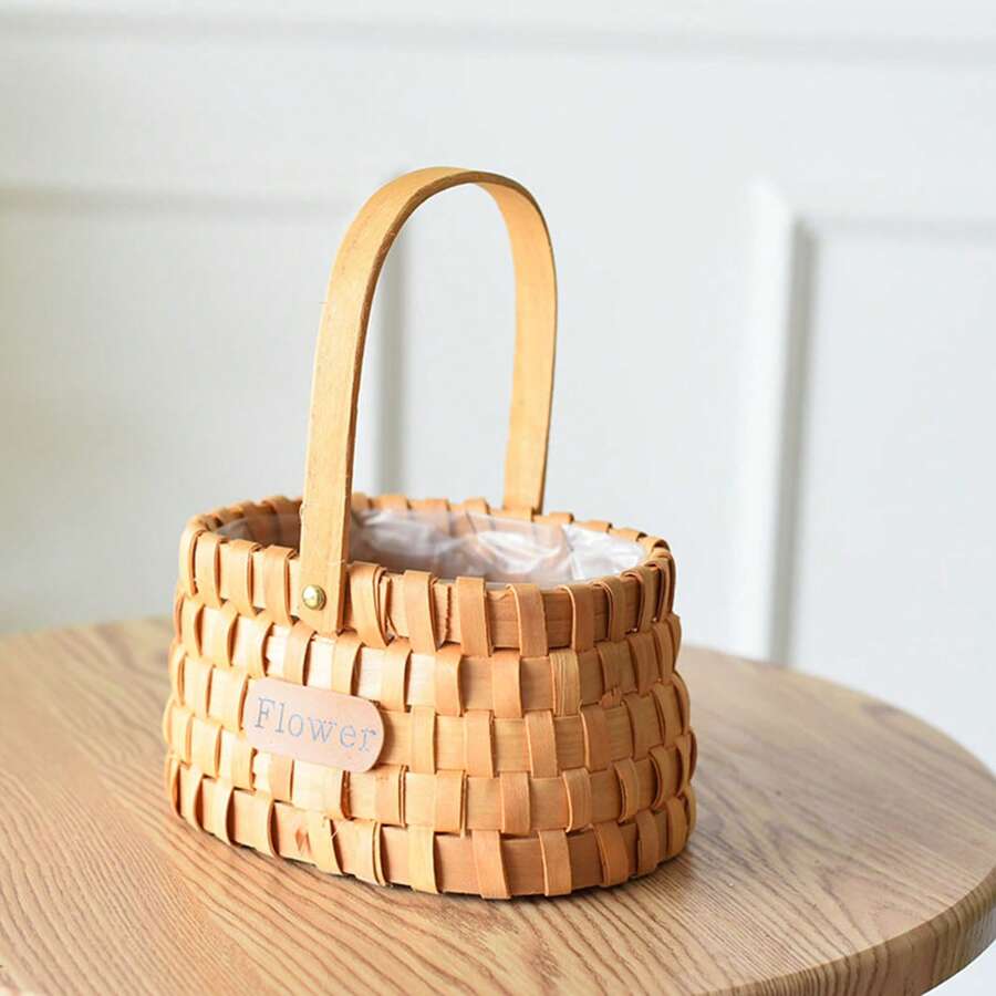 1Pcs Portable And Sturdy Storage Basket And Picnic Basket, Durable Handheld Wooden Woven Flower Basket, Home Decoration, Suitable For Decorating Living Rooms And Dining Tables On Birthdays/Weddings/Anniversaries/Valentine's Day And Other Occasions - A - Xem 1