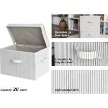 Decorative Storage Boxes, Storage Basket With Lid And Handles, Mixing Of Beige, White & Ivory, Large, 2-Pack - Gray and White Stripes - View 3