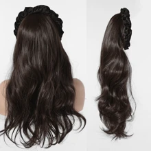 24inch Long Body Wave Curly Hairpiece With Removable Solid Ruched Headband Wig Women's Synthetic Cover Wig - Multicolor - View 16