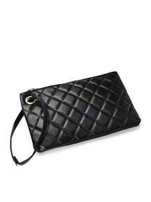 1 szt. damski portfel kopertówka haftowany w kratkę gingham, pikowana portmonetka na monety i telefon