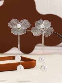 1 Pair Golden Flower Tassel Drop Earrings For Women