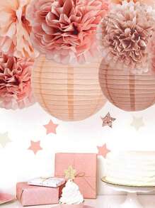11 pièces Ensemble de lanternes en papier et boules de fleurs dorées rose, décoration pour mariage, révélation de sexe, anniversaire, baby shower, fête d'anniversaire, célébration de vacances, intérieur/extérieur - Multicolore - Voir 4