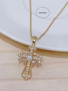 1pc Luxury Creative Crystal Cross Pendant Necklace, Suitable For Women's Daily, Festival And Party Wear