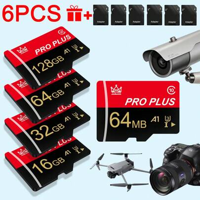 6 Hochgeschwindigkeits-TF-Speicherkarten, tatsächliche Micro-SD-Kapazität: 128 GB/64 GB/32 GB/16 GB/8 GB/4 GB/2 GB/1 GB/512 MB/256 MB/128 MB/64 MB | Mit Adapter, kompatibel mit Tablets, Handys, Kameras, Dashcams, Camcordern, Car-Audio, Spielekonsolen | Ultraschnelle Datenübertragung, stabile Leistung, sichere Dateispeicherung | Ideal für Fotos, Videos, Dokumente und Anwendungen | Zuverlässige Qualität, keine Fälschungen!