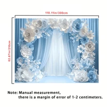 1 pieza de Banner de fondo de foto elegante de color azul cielo - Diseño floral romántico, de varios tamaños, sin necesidad de energía, perfecto para bodas, cumpleaños, aniversarios y eventos especiales, decoraciones de boda - Multicolor - Ver 4