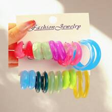 5-10 Pairs Acrylic Resin C-Shape Hoop Earring Set, Exaggerated Luxurious Earring Combination - Two-color Resin Long Card - View 11