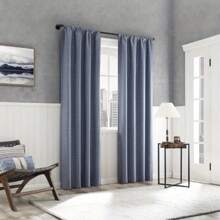 Sylvan Slub Stripe Thermal Blackout Rod Pocket Curtain Panel, 40"X84", Denim