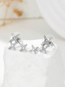 1 Pair Luxury Elegant Star Stud Earrings Suitable For Women's Daily Wear, Charming
