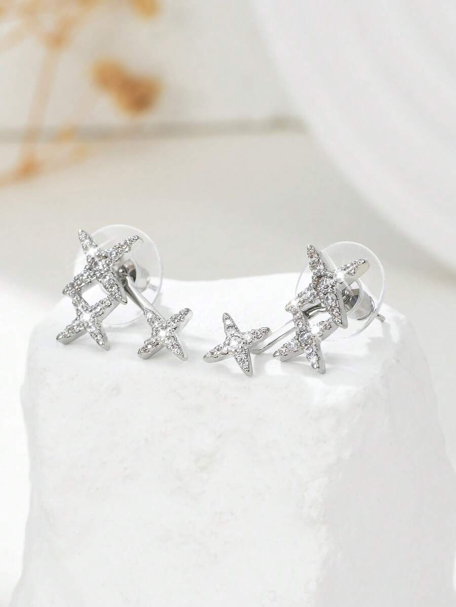1 Pair Luxury Elegant Star Stud Earrings Suitable For Women's Daily Wear, Charming