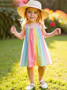 Girls' Summer Casual Colorful Strap Dress - Pink and Purple - View 3