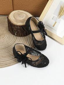 1 Pair Autumn Baby Girls Breathable Flat Lace Cloth Shoes, Toddler Anti-Slip Outdoor Flat Shoes - Black - View 3