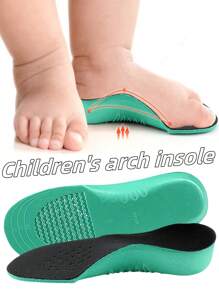 1 双 EVA 绿色儿童足弓鞋垫，学习走路，心脏支撑鞋垫，男女通用高弹性鞋垫