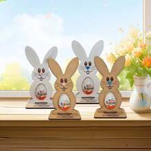 1pc New Easter Gift Rabbit Chocolate Egg Holder, Wooden Tabletop Decor Craft For Party (Eggs Not Included)