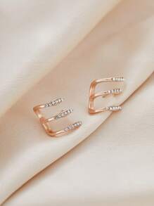 2pairs/set Rhinestone Decor Stud Earrings - Silver - View 8