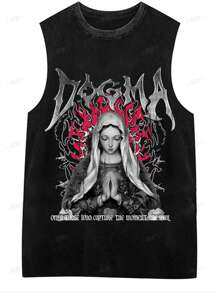Hip-Hop merk mouwloos tanktop voor heren, losse pasvorm Europese en Amerikaanse stijl streetwear casual T-shirt, zomer - Zwart - Bekijken 1