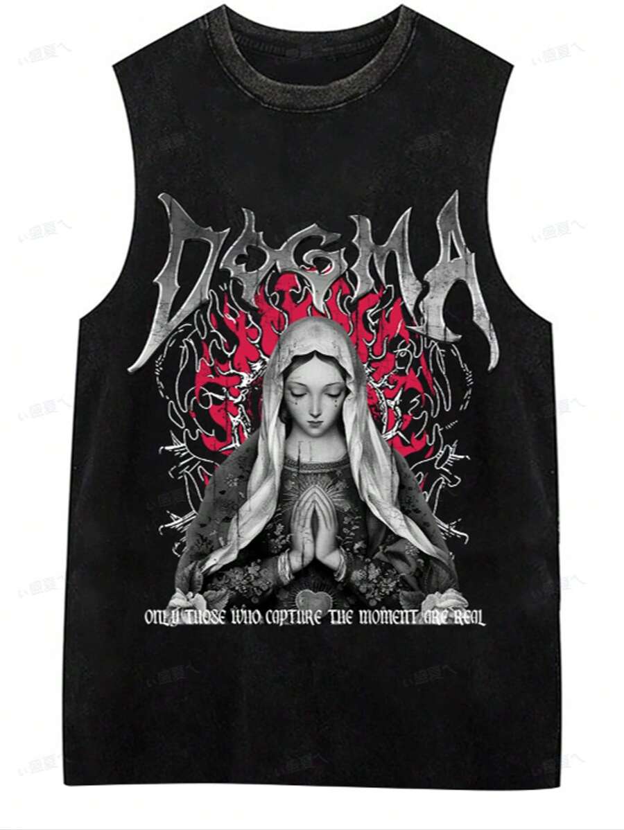 Hip-Hop merk mouwloos tanktop voor heren, losse pasvorm Europese en Amerikaanse stijl streetwear casual T-shirt, zomer - Zwart - Bekijken 1