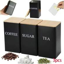 1件/3件套储物盒，茶叶、咖啡、糖三合一组合储物盒，厨房储物套装，带竹盖方形金属罐，金属储物盒，密封储物盒，适合存放茶叶、咖啡、花草茶、糖果等，厨房储物盒，返校必备 - 彩色 - 查看 4