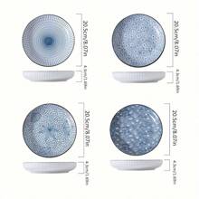 Ceramic Dinner Plates And Bowls Set Of 4 - Round Salad Dessert Plates And Bowls, Holiday Theme, All-Season Versatility For Home, Dorm, Kitchen & Dining Room