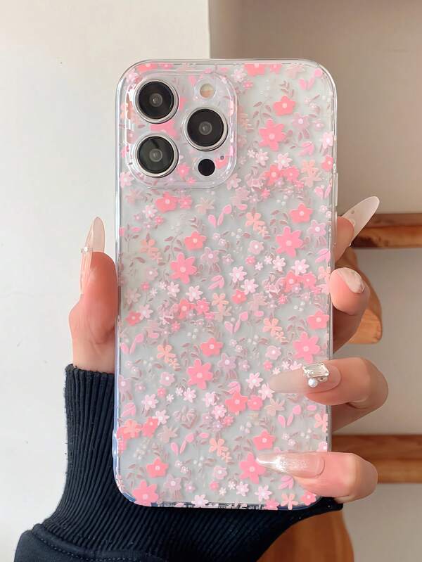 Flower Minimalist Fashionable All-Over Small Pink Ditsy Floral Pattern Painted TPU Shockproof Phone Case Compatible With Iphone Waterproof Anti-Fall Scratch Resistant