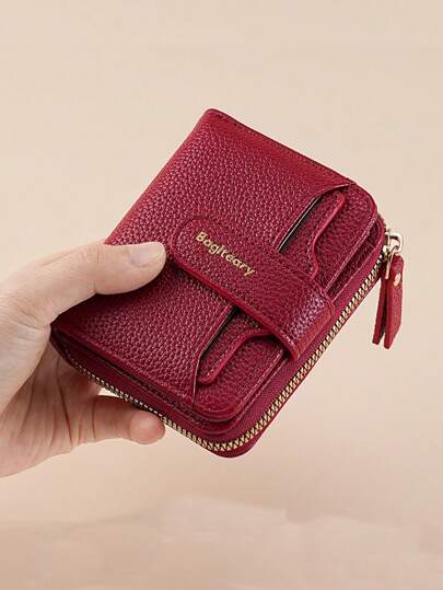 Nueva cartera mini de mujer de unicolor con textura de litchi, estilo coreano con cierre a presión, monedero multifuncional de moda y de alta gama para mujeres