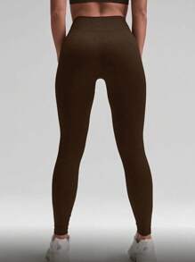 Legging Yoga Olahraga Musim Panas, Celana Ketat Olahraga Musim Semi dengan Jahitan, Elastisitas Tinggi, Kontrol Perut, dan Pinggang Lebar - Coffee Brown - View 3