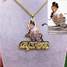 Gepersonaliseerde gepersonaliseerde acryl naam/afbeelding hanger ketting, vrouwen sieraden geheugen ketting met vrouwelijke/mannelijke portret aangepaste naam hanger, gepersonaliseerde foto geheugen cadeau, roestvrij staal gouden hondenpenning sieraden, kerstcadeau
