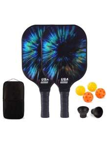 1 Set 2 Racchette 4 Palline con Custodia, Set di Racchette da Pickleball in Fibra di Carbonio, Vetroresina e Grafite Approvato USAPA per Sport all'Aperto e al Chiuso