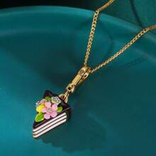 1 件优雅珐琅镶嵌水晶花和三角形蛋糕吊坠项链，适合女性日常佩戴 - 琺瑯彩釉鑲鑽花朵三角蛋糕吊墜項鍊 - 查看 2