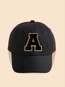 1 pieza Gorra de béisbol negra sólida con decoración de letras para niños/niñas de 1 a 5 años, gorra Snapback clásica para niños para el uso diario casual en primavera y verano - Negro - Ver 4