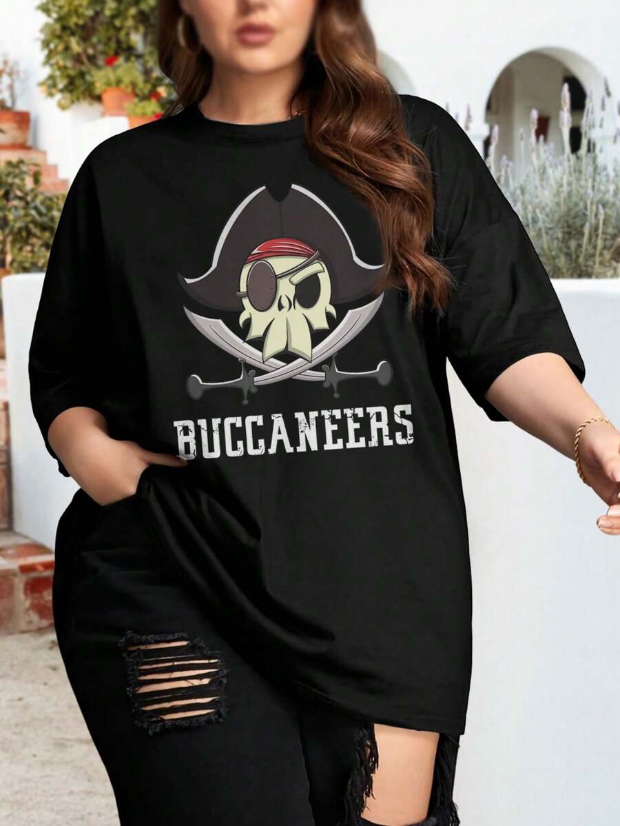 Ladies' Large Tampa Bay Buccaneers Oversize Women T-Shirt Bucs Football Florida - Black - View 1