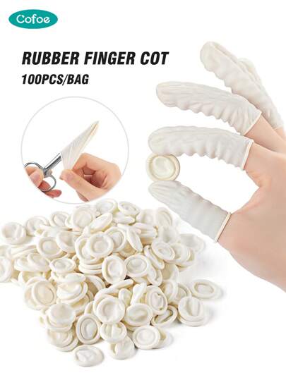 Cofoe 100pcs Disposable Finger Cover Rubber Gloves, High Elasticity Non-Slip Latex Finger Cots, Fingertips Protector Gloves Protective Finger Cover For Emergency Kit Bag