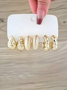 6pcs/12pcs Set Fashionable Minimalist Creative Personalized C-Shaped Water Drop Twisted Hoop Earrings, Ombre Spray Paint Candy Color C-Shape Bead Earrings (Minor Color Difference May Exist) - Multicolor - View 14