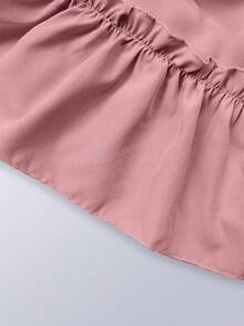 Nuevo vestido de color rosa sólido con cintura anudada, sin mangas, volantes en el bajo y cuello de halter, elegante para primavera/verano - Rosa - View 3