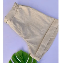 Linen Shorts With Elastic Waistband - 自然的 - 查看 3