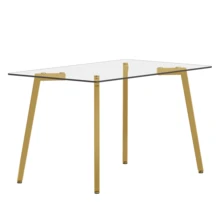 51 * 31.5 Inch Rectangular Dining Table: Transparent Glass Paired With Golden Seven Character Legs, Showcasing A Luxurious Texture. Suitable For Various Places Such As Kitchens, Dining Rooms,Etc.