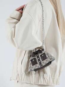 1pc Fashion Design, Comfortable Strap, Quality Fabric, Elegant MINI New Product, Vintage Color Matching, Fashionable, Personal, Contrast Color, Popular, Stylish, Texture, Versatile, Funny, Creative Dress Bag With Chain, Niche