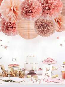 11 pièces Ensemble de lanternes en papier et boules de fleurs dorées rose, décoration pour mariage, révélation de sexe, anniversaire, baby shower, fête d'anniversaire, célébration de vacances, intérieur/extérieur - Multicolore - Voir 2