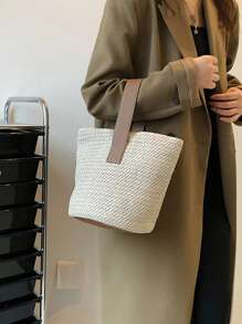 Torba Leisure Holiday Woven Bag damska w kontrastowym kolorze, uroczy koszyk wypoczynkowy, torba plażowa na rękę