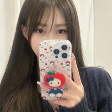 Sanrio 2 sztuki japońskiej kreskówki słodkie kratki czerwony kot jabłkowy kotek z podstawką kompatybilny z 16 Pro Max, 15 Pro Max, 14 Pro Max, 13 Pro Max, pełne silikonowe etui ochronne na telefon