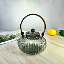 1pc Glass Teapot Smoky Grey Glass Boiling Teapot Brewing Teapot Glass Teapot With Tea StrainGlass Teapot With Wooden Handle Beam Kettle Suitable For Electric Clay Stove Glass Teapot Kitchen Office Supplies
