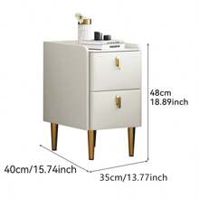 Bedside Table Minimalist Modern Bedside Table With Double Drawers, Leather Finish, Suitable For Bedroom - Beige - View 10