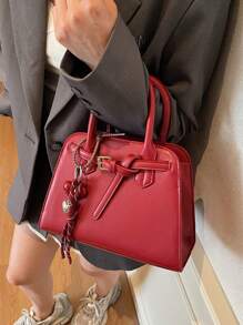 新款韩版简约单肩女包，时尚女士大容量手提包，个性斜挎包带吊坠 - 紅色 - 查看 2