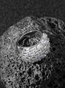 1 件耀眼宽环戒指，镶有方晶锆石，时尚珠宝，适合新娘宴会装饰、日常佩戴、爱情周年纪念礼物 - 彩色 - 查看 4