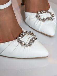 2025 Women High Heel Pumps Fashion Sexy Pointed Toe Rhinestone Hollow Dress Shoes,White Wedding/Work/Everyday Wear Comfortable Slimming Heels