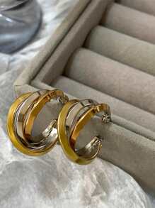 1 par de pendientes de aro colgantes de acero inoxidable con forma de cruz y círculo para mujer, de color oro y plata, con anillos triples retorcidos de dos tonos, para fiesta, club, vacaciones, regalo de Navidad